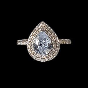 Pear-Cut Double Halo Engagement Ring CZ 925 Sterling 1.5cm Length - 7.75